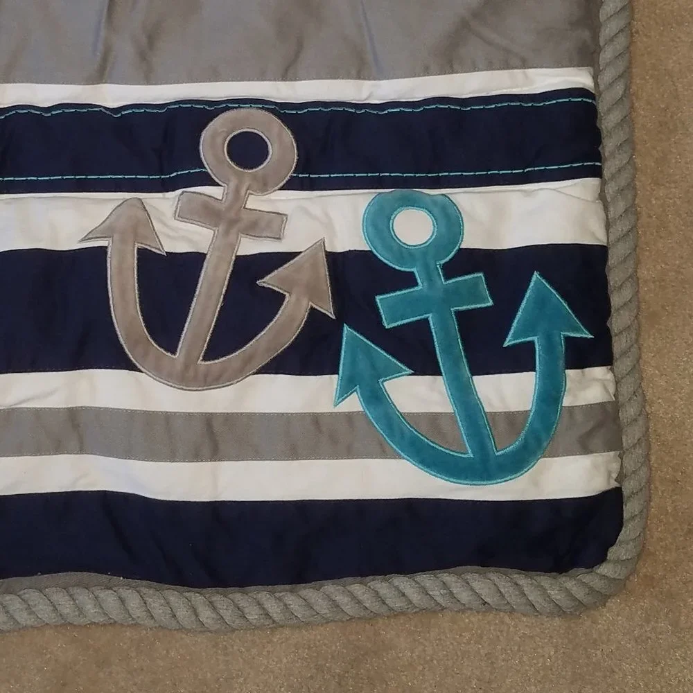 Just Born Anchors Whales Baby Blanket Comforter Blue Gray White Stripes Nursery